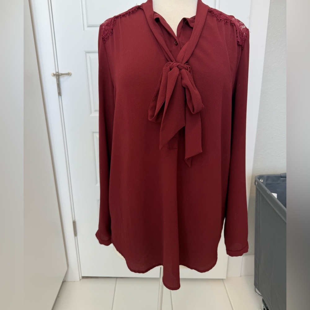 Women's Burgundy Blouse with Lace Detail